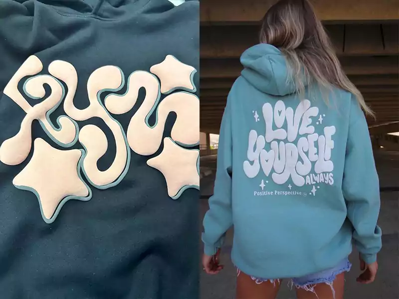 Distressed hoodie with puff print