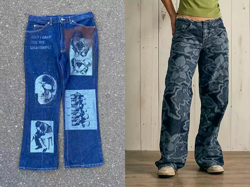 Laser Printing on denim Baggy jeans