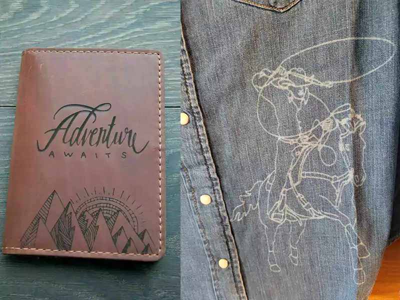 Laser Printing on denim shirt & violet