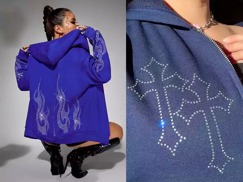 Purple hoodie rhinestones - streetwear clothing manufacturer