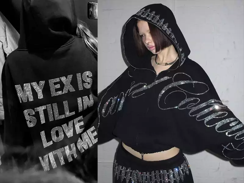 Unisex sweat suit with rhinestones