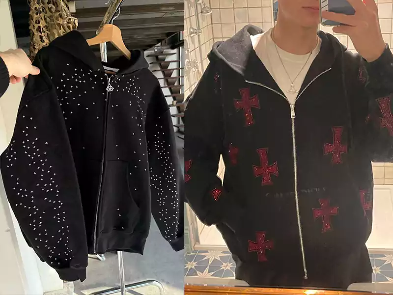 Zipper hoodie rhinestones article